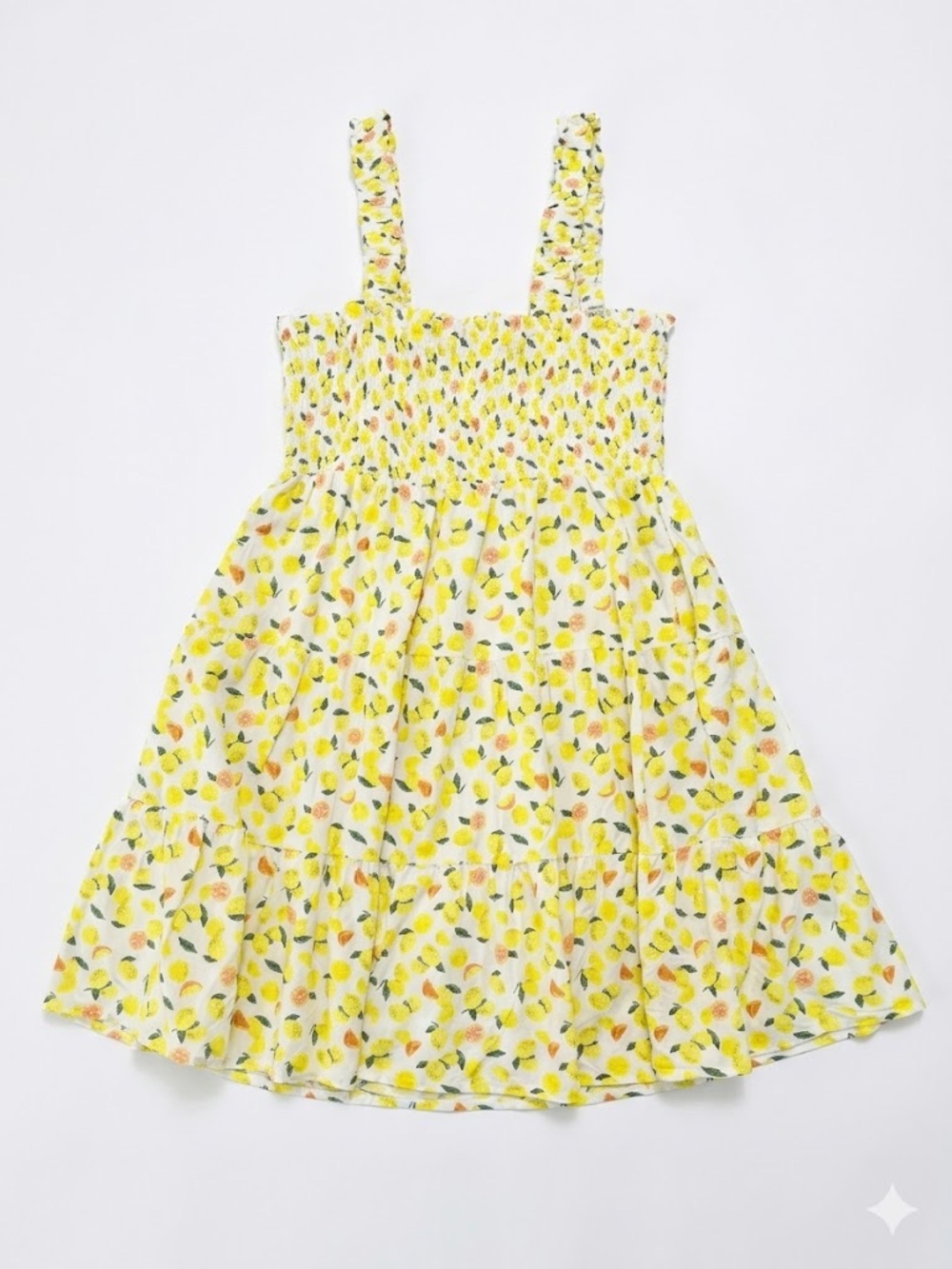 Beach Lunch Lounge Lemon Print Tiered Smocked Sundress Large Cottagecore Citrus
